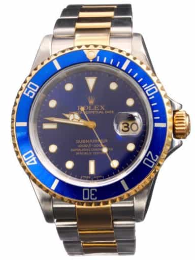 Mens Rolex Two-Tone 18K/SS Submariner Watch Blue Dial 16613T (SKU Z878762FPAMT)