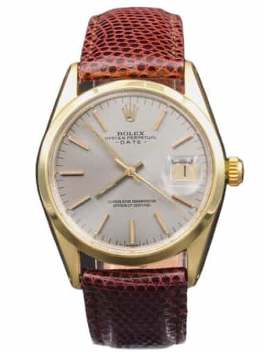 Mens Rolex Gold Shell Date Watch with Slate Gray Dial 1550 (SKU 3131784AMT)
