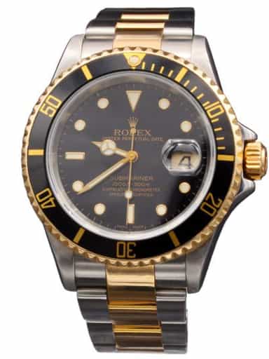 Mens Rolex Two-Tone Submariner 16613T Watch with Black Dial & Bezel - Mid 2000s (SKU BD370416AMT)