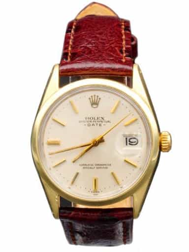 Mens Rolex 14K Gold Shell Date Watch Silver Dial 1550 (SKU 3121642BRAMT)