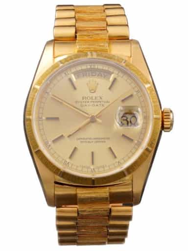 Mens Rolex 18K Gold Day-Date President Watch Ref. 18078 Bark Finish (SKU 9582414FPAMT)