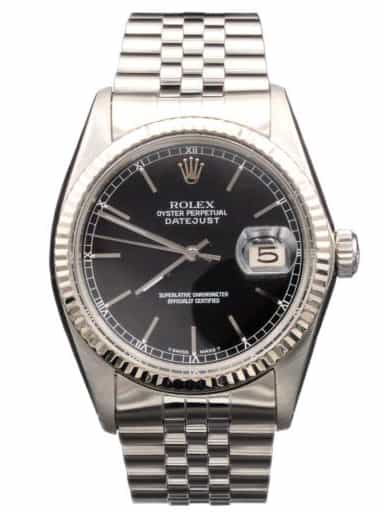 Mens Rolex Stainless Steel Datejust Watch Black Dial 16014 (SKU R355653AMT)