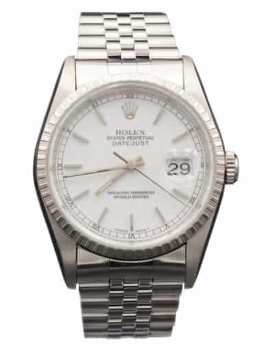 Mens Rolex Stainless Steel Datejust Watch with White Dial 16220 (SKU 16220FPJAMT)