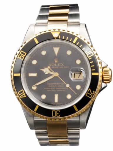 Mens Rolex Two-Tone Submariner 16613T Watch with Black Dial & Bezel (SKU Z899504AMT)