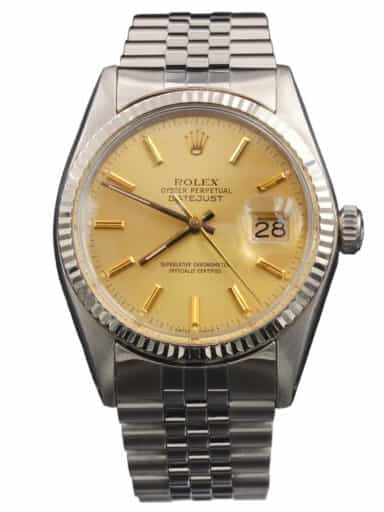 Mens Rolex Stainless Steel Datejust Watch Gold Champagne Dial 16014 (SKU 5733803AJAMT)