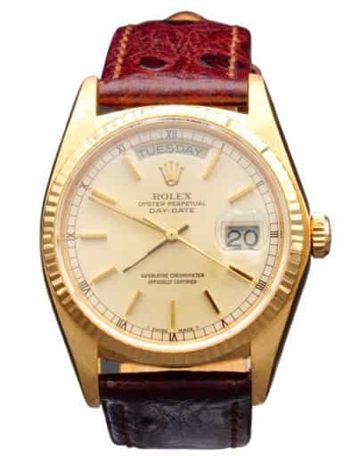 Mens Rolex 18K Gold Day-Date Ref. 18038 Watch with Silver Dial (SKU 5910006BRAMT)