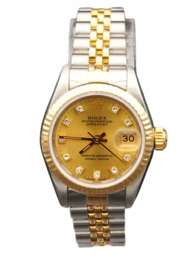 Ladies Rolex Datejust 2Tone 18k Gold & Steel Watch 69173 with Gold Diamond Dial (SKU 9094461FPAMT)