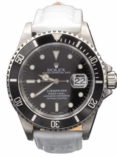 Mens Rolex Stainless Steel Submariner Watch Black Dial White Band 16610 (SKU A795348WAMT)