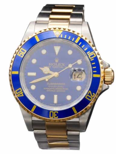Mens Rolex Two-Tone 18K/SS Submariner Watch Blue Dial 16613T (SKU F873064AMT)