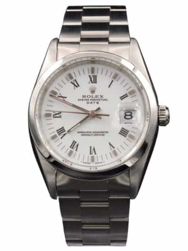 Mens Rolex Stainless Steel Date Watch White Roman Dial 15200 (SKU W592854AMT)