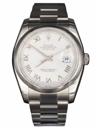 Mens Rolex Stainless Steel Datejust Watch White Roman Dial 116200 (SKU 116200WFPAMT)
