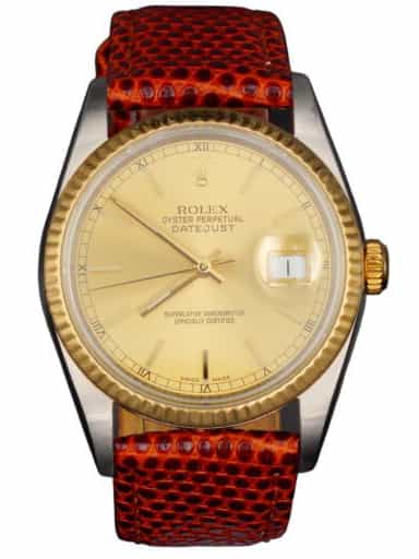 Mens Rolex Two-Tone 18K/SS Datejust Watch Gold Champagne Dial 16233 (SKU E540560GAMT)