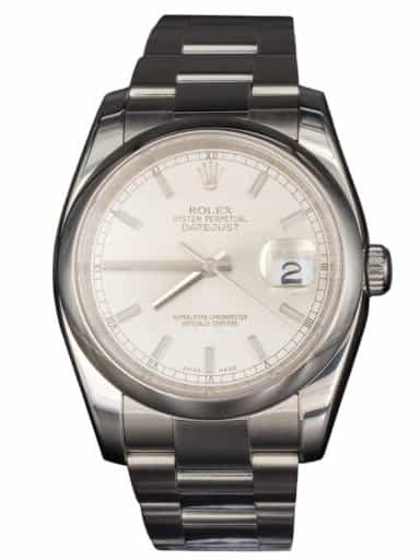 Mens Rolex Stainless Steel Datejust Watch Silver Stick Dial 116200 (SKU 116200SFPAMT)
