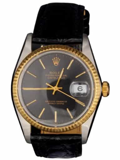 Mens Rolex Two-Tone Datejust 16013 Watch with Black Dial (SKU 16013FPBAMT)