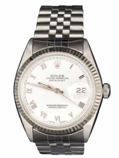 Mens Rolex Stainless Steel Datejust Watch White Roman Dial 16014 (SKU 6132223AMT)