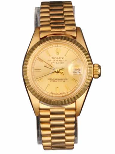 Ladies Rolex 18K Yellow Gold Datejust President Watch Champagne Dial 6917 (SKU 7563617AMT)