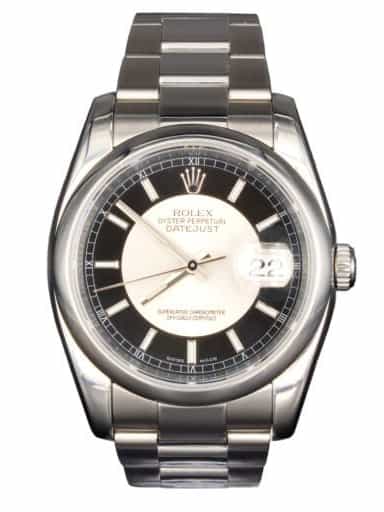 Mens Rolex Stainless Steel Datejust Watch Black Silver Tuxedo Dial 116200 (SKU A084703AMT)