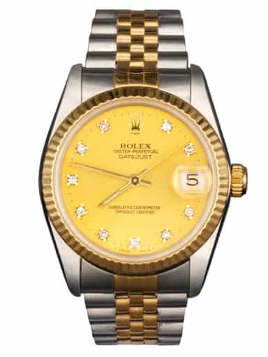 Ladies Mid Size Rolex Two-Tone Datejust Watch Gold Champagne Diamond 68273 (SKU R955284AMT)