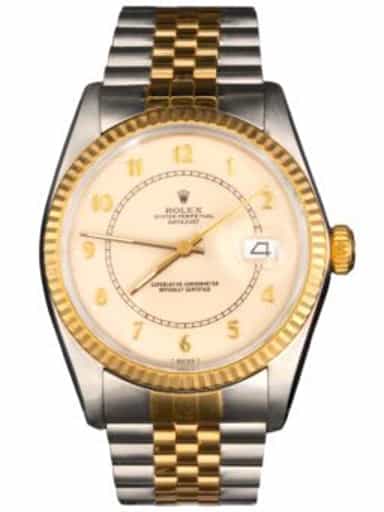 Mens Rolex 2Tone 18K/SS Datejust Watch Cream Arabic Dial 16013 (SKU 8570844AMT)