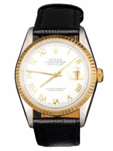 Mens Rolex Two-Tone 18K/SS Datejust Watch White Roman Dial 16233 (SKU S977499BLAMT)
