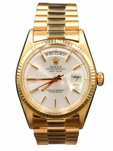 Mens Rolex 18K Gold Day-Date President Watch Silver Dial 1803 (SKU 3259293FPAMT)