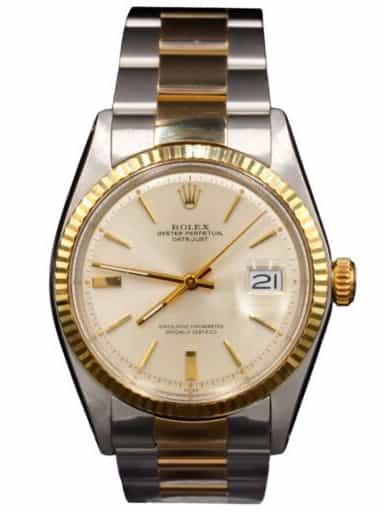 Mens Rolex Two-Tone Yellow Gold/ Stainless Steel Datejust Watch Silver Dial 1601 (SKU 3648861FPOAMT)