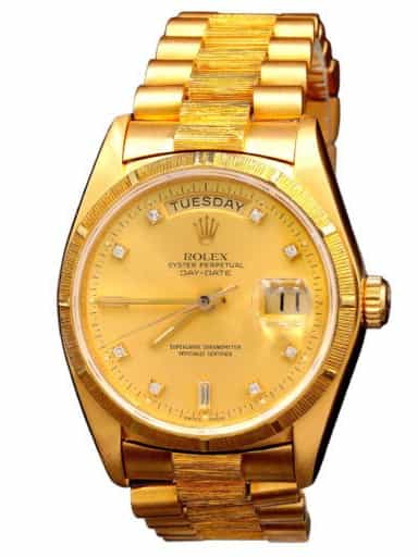 Mens Rolex 18K Gold Day-Date President Bark Finish Watch 18078 Diamond Dial (SKU 6588780AMT)