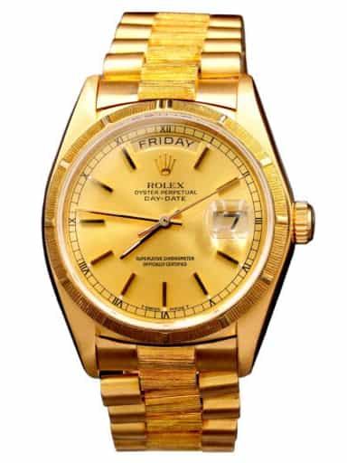 Mens Rolex 18K Yellow Gold Day-Date President Watch Ref. 18078 Bark Finish (SKU 6588780BAMT)