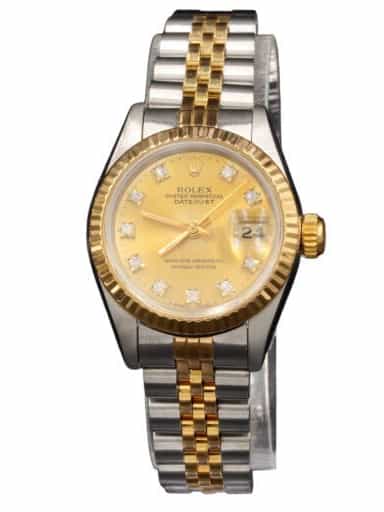 Ladies Rolex Datejust 2Tone 18k Gold & Steel Watch 69173 with Gold Diamond Dial (SKU 69173GDAMT)