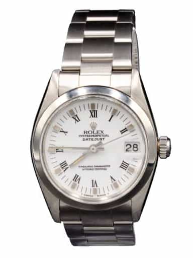 MidSize 31mm Rolex Stainless Steel Datejust Watch White Roman Dial 6824 (SKU 7389682RAMT)
