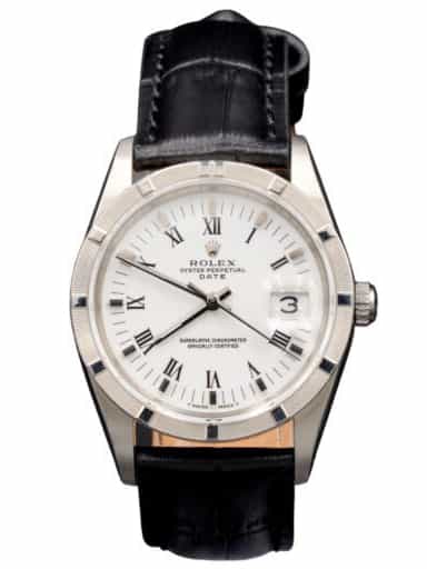 Mens Rolex Stainless Steel Date Watch White Roman Dial 15210 (SKU X615393BLAMT)