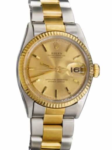 Mens Rolex Two-Tone Yellow Gold/ Stainless Steel Datejust Watch Gold Dial 1601 (SKU 1601FPAOAMT)
