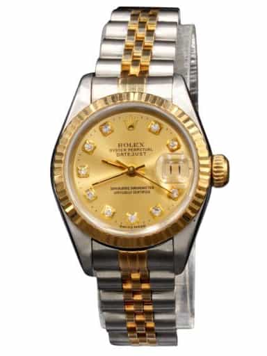 Ladies Rolex Two-Tone 18K/SS Datejust Watch Champagne Diamond Dial 69173 (SKU 6917GCDAMT)