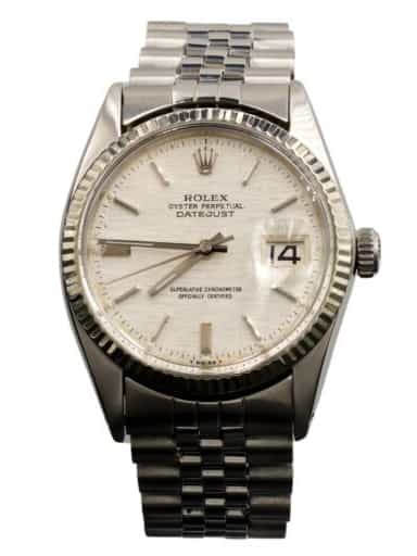 Mens Rolex Stainless Steel Datejust Watch Silver Linen Dial 16014 (SKU 6327786AMT)
