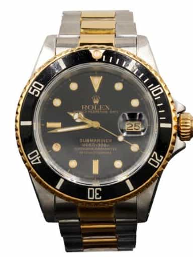 Mens 1990s Rolex 2Tone Submariner Watch Black Dial 16613 (SKU L422441AMT)