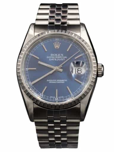 Mens Rolex Stainless Steel Datejust Watch Blue Dial 16220 (SKU P671467AMT)