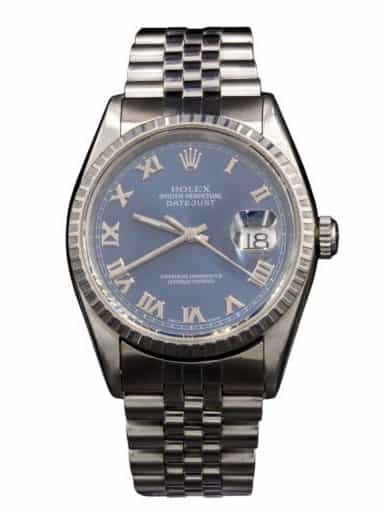 Mens Rolex Stainless Steel Datejust Watch Blue Roman Dial 16220 (SKU P785957AMT)