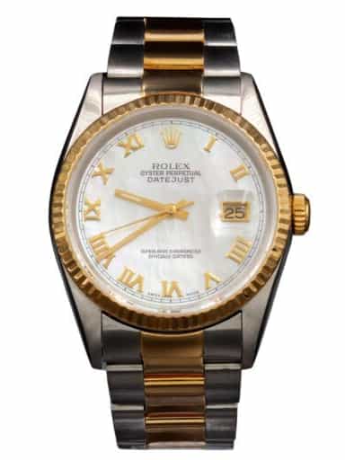 Mens Rolex Two-Tone 18K/SS Datejust Factory MOP Roman 16233 (SKU T324698AMT)