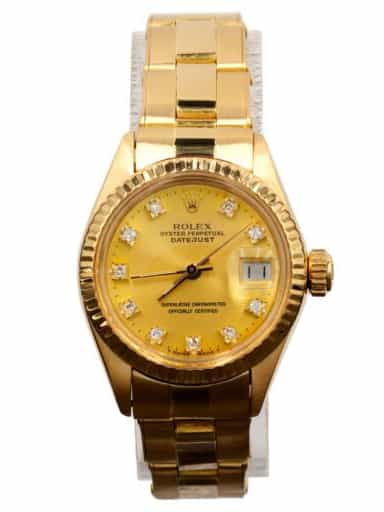 Ladies Rolex 18K Yellow Gold Datejust Watch Gold Champagne Diamond Dial 6917 (SKU 4193695AMT)