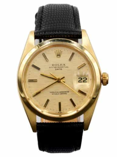 Mens Rolex 14K Yellow Gold Date Watch Gold Linen Dial 1501 (SKU 5003993BLAMT)