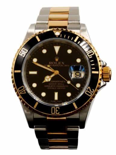 Mens Rolex Two-Tone Submariner 16613T Watch with Black Dial & Bezel - Mid 2000s (SKU F635719AMT)