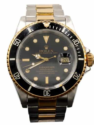 Mens 1990s Rolex 2Tone Submariner Watch Black Dial 16613 (SKU L422441FPAMT)