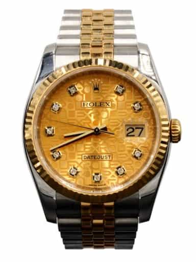 Mens Rolex Two-Tone Datejust Watch 116233 with Factory Gold Anniversary Diamond Dial (SKU M191674AMT)
