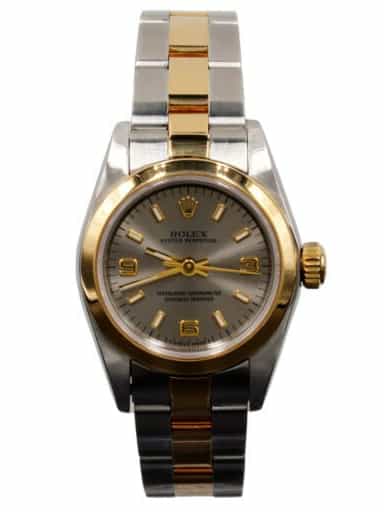 Ladies Rolex Two-Tone 18K/SS Oyster Perpetual Watch Slate Gray Dial 67183 (SKU U222508AMT)