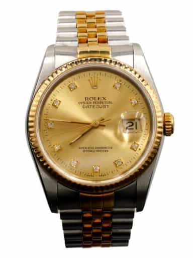 Mens Rolex Two-Tone Datejust Watch Factory Gold Diamond Dial 16233 (SKU X199098AMT)