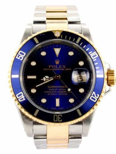 Mens Rolex Two-Tone 18K/SS Submariner Watch Blue Dial 16613 (SKU P355368AMT)
