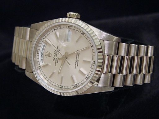 Rolex 18K White Gold Day-Date President 18239 Silver -4