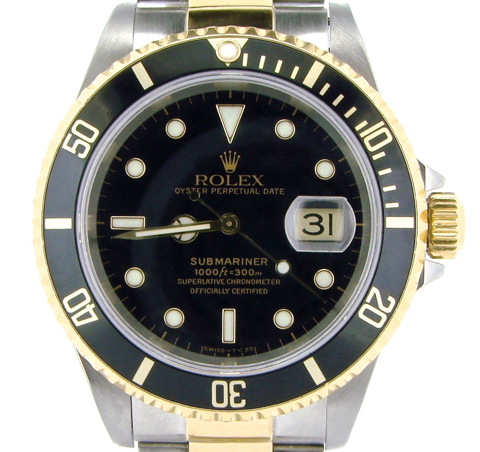 Mens Rolex Two Tone 18K SS Submariner Black 16613 SKU T736740NBCMT