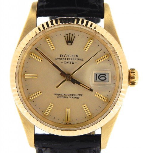 Rolex 14K Yellow Gold Date 15037 Champagne -1