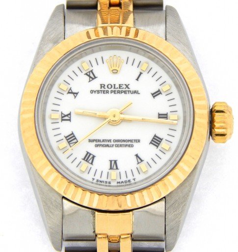 Rolex Two-Tone Oyster Perpetual 67193 White Roman-1